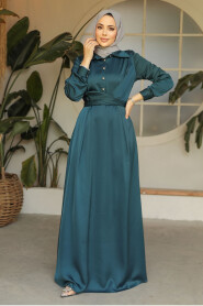 Modest Emerald Green Satin Dress 45661ZY - 2