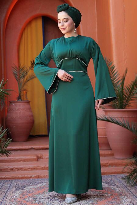 Modest Emerald Green Satin Engagement Dress 61592ZY - NEVA STYLE