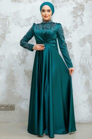 Modest Emerald Green Satin Evening Dress 4433ZY 