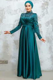 Modest Emerald Green Satin Evening Dress 4433ZY - 2