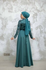 Modest Emerald Green Satin Evening Dress 4433ZY - 3