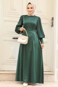 Modest Emerald Green Satin Evening Dress 61031ZY - 2