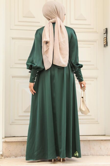 Modest Emerald Green Satin Evening Dress 61031ZY - Neva-style.com