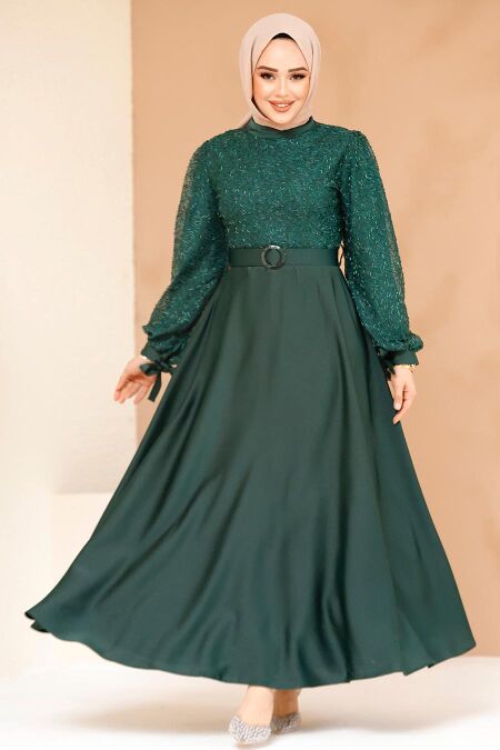 Modest Emerald Green Satin Evening Gown 6176ZY - NEVA STYLE
