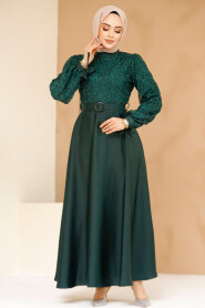 Modest Emerald Green Satin Evening Gown 6176ZY - 2