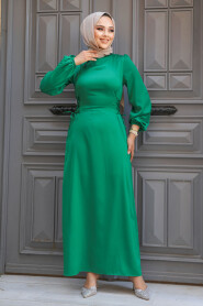 Modest Emerald Green Satin Prom Dress 5948ZY - 1