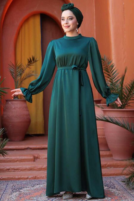 Modest Emerald Green Satin Prom Dress 62132ZY - NEVA STYLE