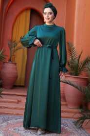 Modest Emerald Green Satin Prom Dress 62132ZY - 4