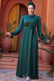 Modest Emerald Green Satin Prom Dress 62132ZY - 3