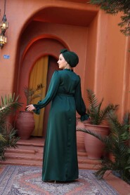 Modest Emerald Green Satin Prom Dress 62132ZY - 6