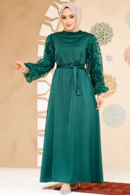 Modest Emerald Green Satin Prom Gown 61512ZY - 1