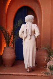 Modest Evening Dress - Balloon Sleeve Beige Modest Evening Dress 62251BEJ - 4