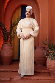 Modest Evening Dress - Balloon Sleeve Beige Modest Evening Dress 62312BEJ - 2