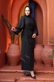 Modest Evening Dress - Balloon Sleeve Black Modest Evening Dress 62251S - 2
