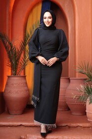 Modest Evening Dress - Balloon Sleeve Black Modest Evening Dress 62251S - 3