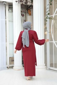 Modest Evening Dress - Balloon Sleeve Burgundy Modest Evening Dress 62251BR - 4