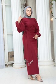 Modest Evening Dress - Balloon Sleeve Claret Red Modest Evening Dress 62251BR - 2
