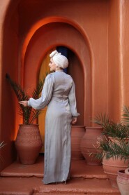 Modest Evening Dress - Balloon Sleeve Grey Modest Evening Dress 62312GR - 4