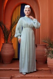 Modest Evening Dress - Balloon Sleeve Mint Modest Evening Dress 62312MINT - 3