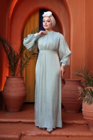 Modest Evening Dress - Balloon Sleeve Mint Modest Evening Dress 62312MINT - 2