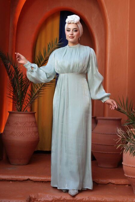 Modest Evening Dress - Balloon Sleeve Mint Modest Evening Dress 62312MINT - NEVA STYLE