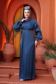Modest Evening Dress - Balloon Sleeve Navy Modest Evening Dress 62312L - 2