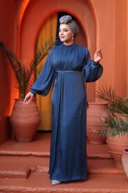 Modest Evening Dress - Balloon Sleeve Navy Modest Evening Dress 62312L - 3