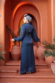 Modest Evening Dress - Balloon Sleeve Navy Modest Evening Dress 62312L - 6
