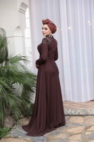 Modest Evening Dress - Bead Detailed Brown Modest Evening Dress 54301KH - 4