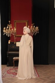 Modest Evening Dress - Bead Detailed Cape Mink Modest Evening Dress 53141V - 5