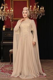 Modest Evening Dress - Bead Detailed Cape Mink Modest Evening Dress 53141V - 3
