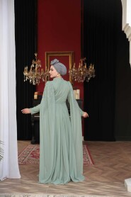 Modest Evening Dress - Bead Detailed Cape Mint Modest Evening Dress 53141MINT - 4