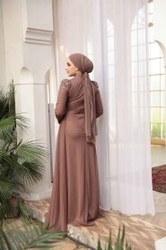 Modest Evening Dress - Bead Detailed Mink Modest Evening Dress 54301V - 4