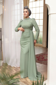 Modest Evening Dress - Bead Detailed Mint Modest Evening Dress 54301MINT - 2