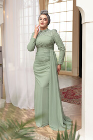Modest Evening Dress - Bead Detailed Mint Modest Evening Dress 54301MINT - 3