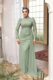 Modest Evening Dress - Bead Detailed Mint Modest Evening Dress 54301MINT - 1