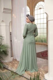 Modest Evening Dress - Bead Detailed Mint Modest Evening Dress 54301MINT - 4