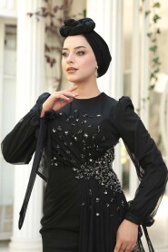 Modest Evening Dress - Bead Embellished Black Modest Evening Dress 53497S - 3