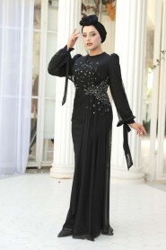 Modest Evening Dress - Bead Embellished Black Modest Evening Dress 53497S - 2
