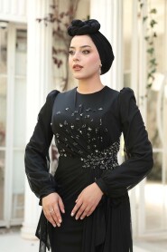 Modest Evening Dress - Bead Embellished Black Modest Evening Dress 53497S - 5