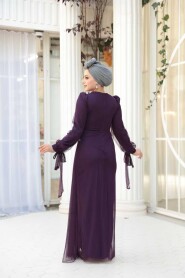 Modest Evening Dress - Bead Embellished Dark Purple Modest Evening Dress 53497KMOR - 4