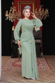 Modest Evening Dress - Bead Embellished Sage Green Modest Evening Dress 53497CY - 3