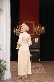Modest Evening Dress - Beige Satin Modest Evening Dress 62301BEJ - 4