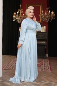 Modest Evening Dress - Cape Detailed Baby Blue Modest Evening Dress 5394BM - 2