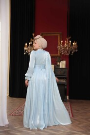 Modest Evening Dress - Cape Detailed Baby Blue Modest Evening Dress 5394BM - 5