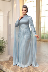 Modest Evening Dress - Cape Detail Baby Blue Modest Evening Dress 5418BM - 2