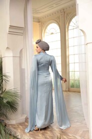 Modest Evening Dress - Cape Detail Baby Blue Modest Evening Dress 5418BM - 4