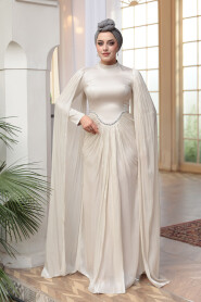 Modest Evening Dress - Cape Detail Beige Modest Evening Dress 5418BEJ - 3