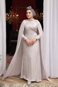 Modest Evening Dress - Cape Detail Beige Modest Evening Dress 54391BEJ - 3