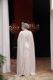 Modest Evening Dress - Cape Detail Beige Modest Evening Dress 54391BEJ - 4